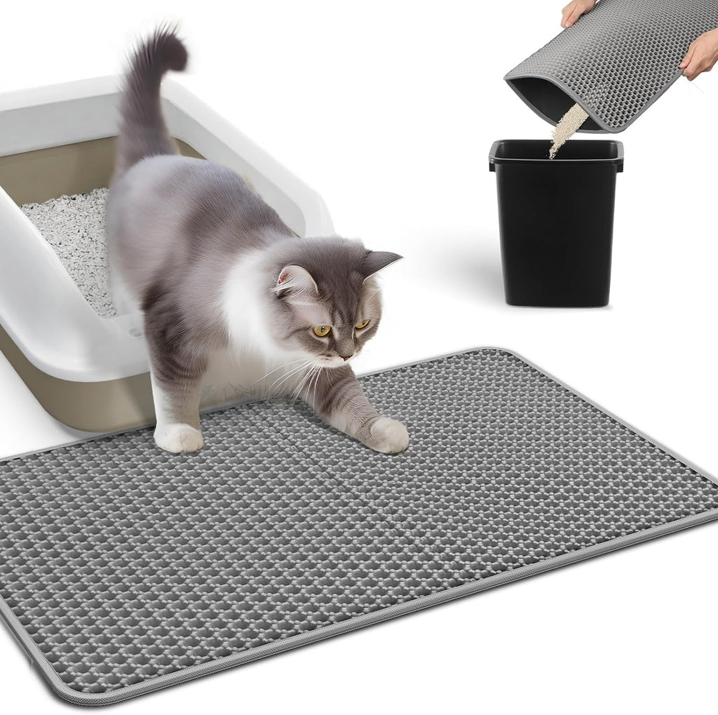 Waterproof Honeycomb Cat Litter Mat | Large 30"x24" Dual-Layer Litter Catcher with Anti-Slip Backing | Easy Clean Pet Floor Protector for Indoor Cats