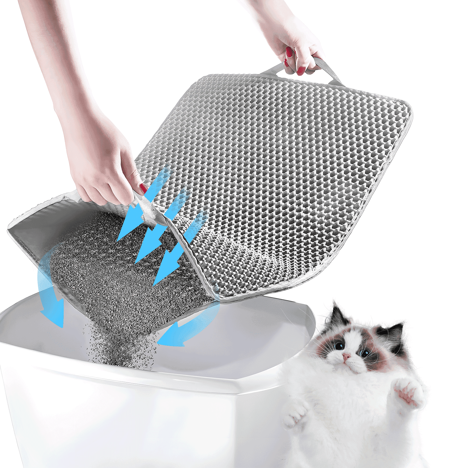 Waterproof Honeycomb Cat Litter Mat | Large 30"x24" Dual-Layer Litter Catcher with Anti-Slip Backing | Easy Clean Pet Floor Protector for Indoor Cats