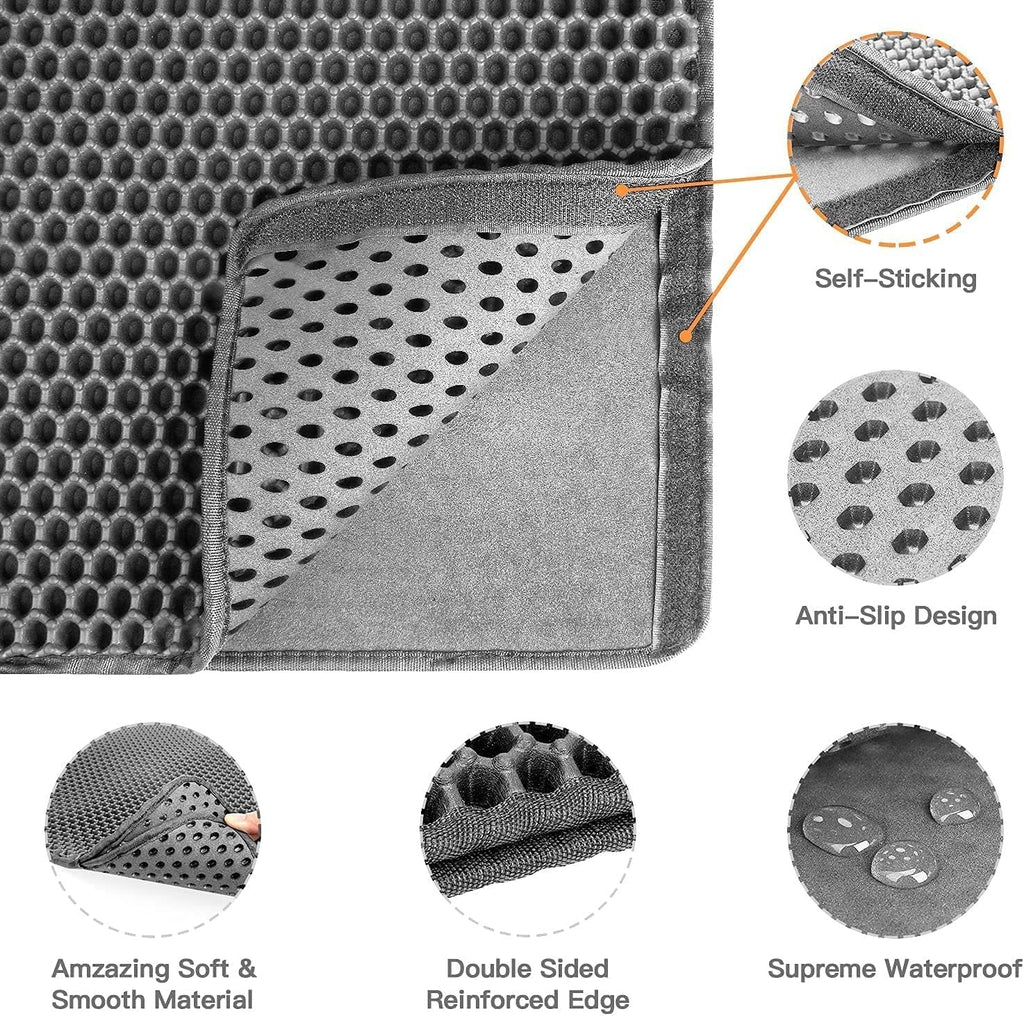 Waterproof Honeycomb Cat Litter Mat | Large 30"x24" Dual-Layer Litter Catcher with Anti-Slip Backing | Easy Clean Pet Floor Protector for Indoor Cats