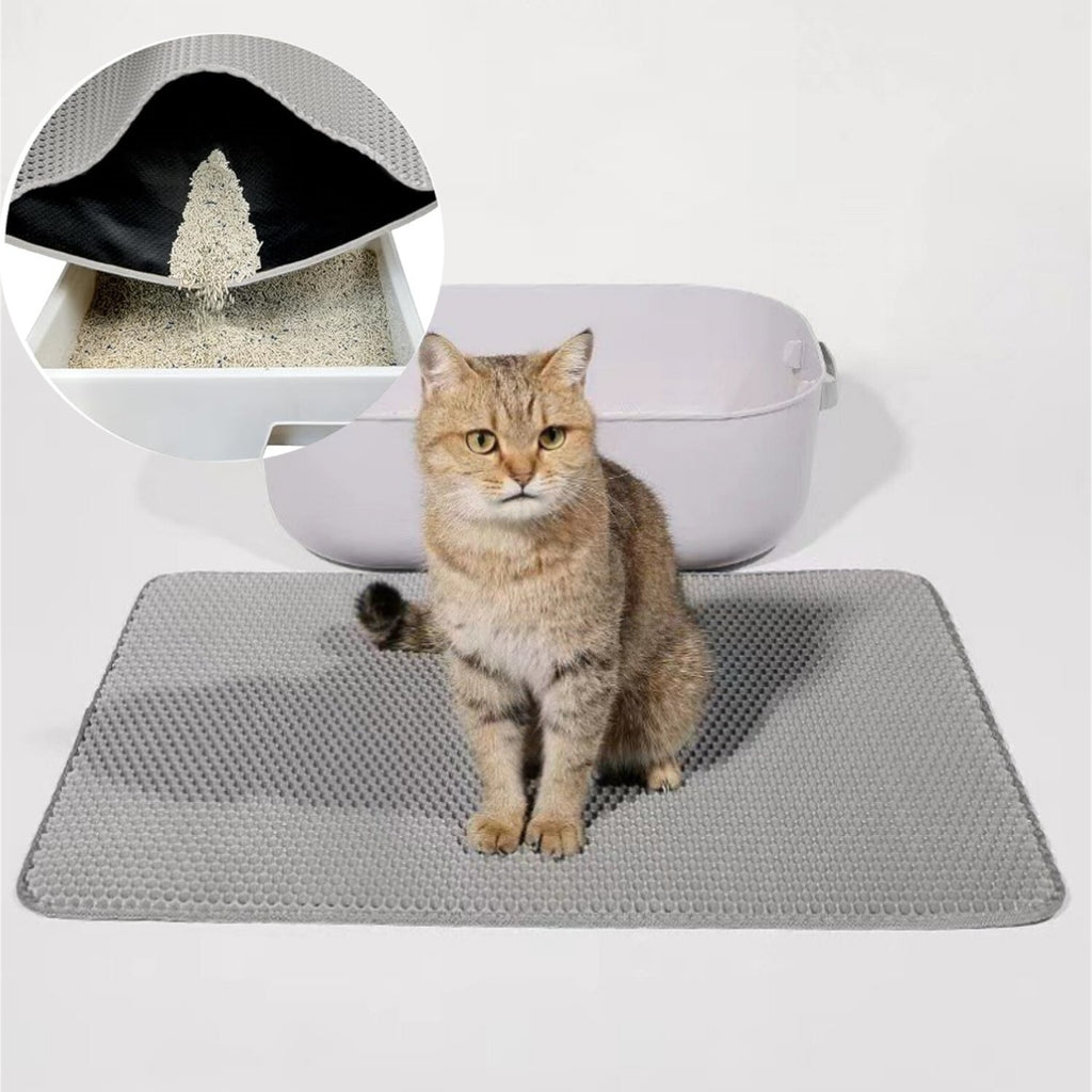 Waterproof Honeycomb Cat Litter Mat | Large 30"x24" Dual-Layer Litter Catcher with Anti-Slip Backing | Easy Clean Pet Floor Protector for Indoor Cats