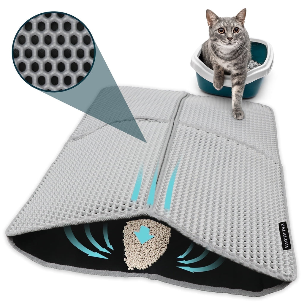 Waterproof Honeycomb Cat Litter Mat | Large 30"x24" Dual-Layer Litter Catcher with Anti-Slip Backing | Easy Clean Pet Floor Protector for Indoor Cats