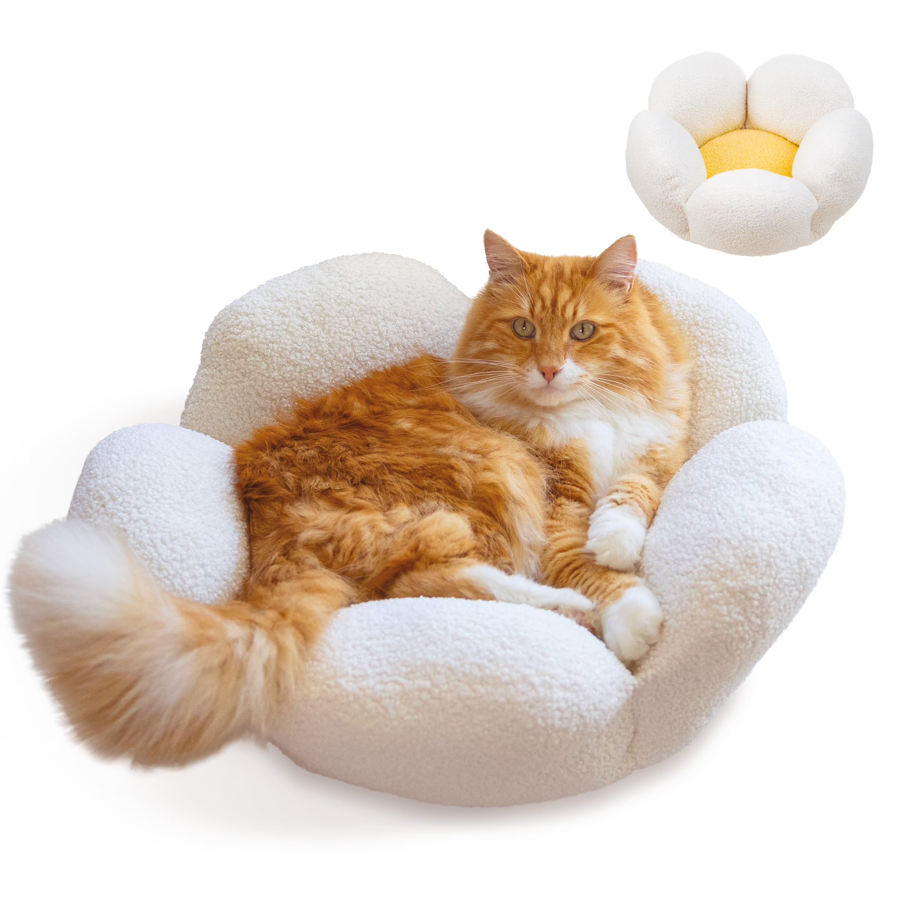 Flower-Shaped Plush Cat Bed with Raised Sides | Soft Cozy Indoor Nest for Cats and Kittens up to 20 lbs | Machine Washable Luxury Pet Cushion