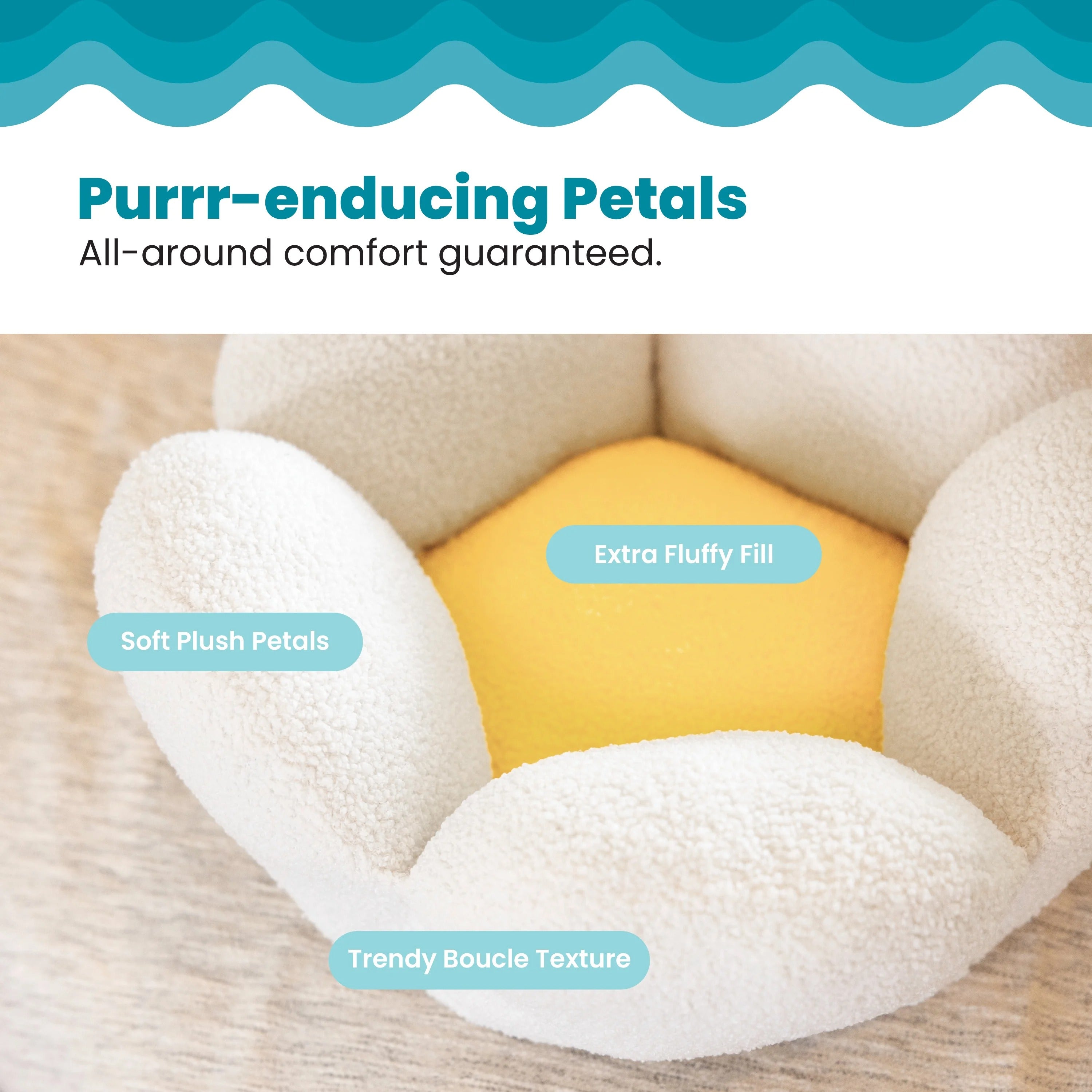 Flower-Shaped Plush Cat Bed with Raised Sides | Soft Cozy Indoor Nest for Cats and Kittens up to 20 lbs | Machine Washable Luxury Pet Cushion