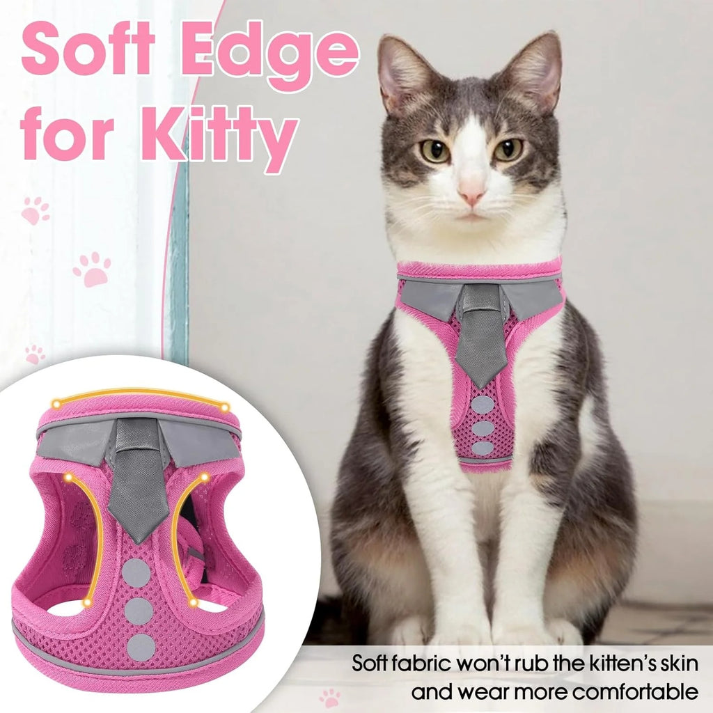 Escape Proof Harness and Leash Set for Cats and Small Pets | Adjustable Breathable Mesh Vest with Reflective Safety Strips | Secure Walking Harness for Kitten, Puppy, Bunny