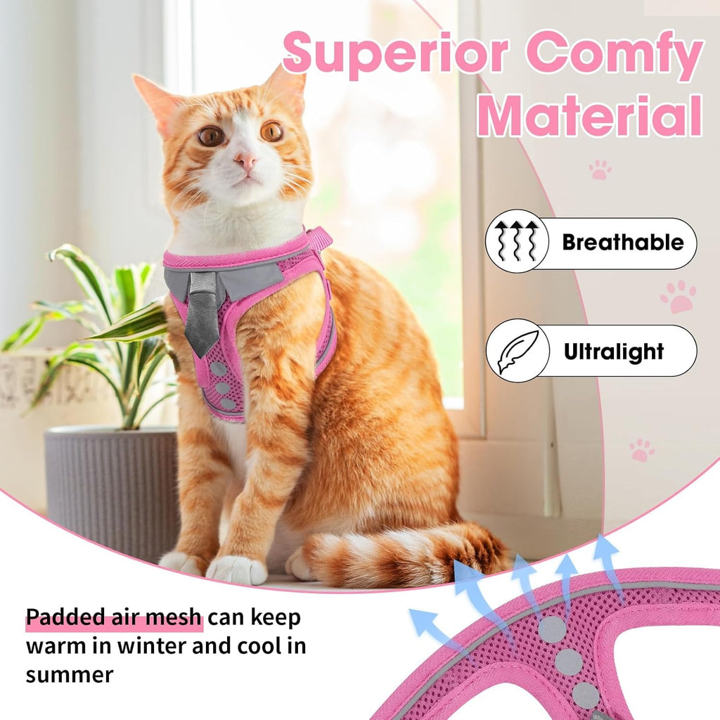 Escape Proof Harness and Leash Set for Cats and Small Pets | Adjustable Breathable Mesh Vest with Reflective Safety Strips | Secure Walking Harness for Kitten, Puppy, Bunny