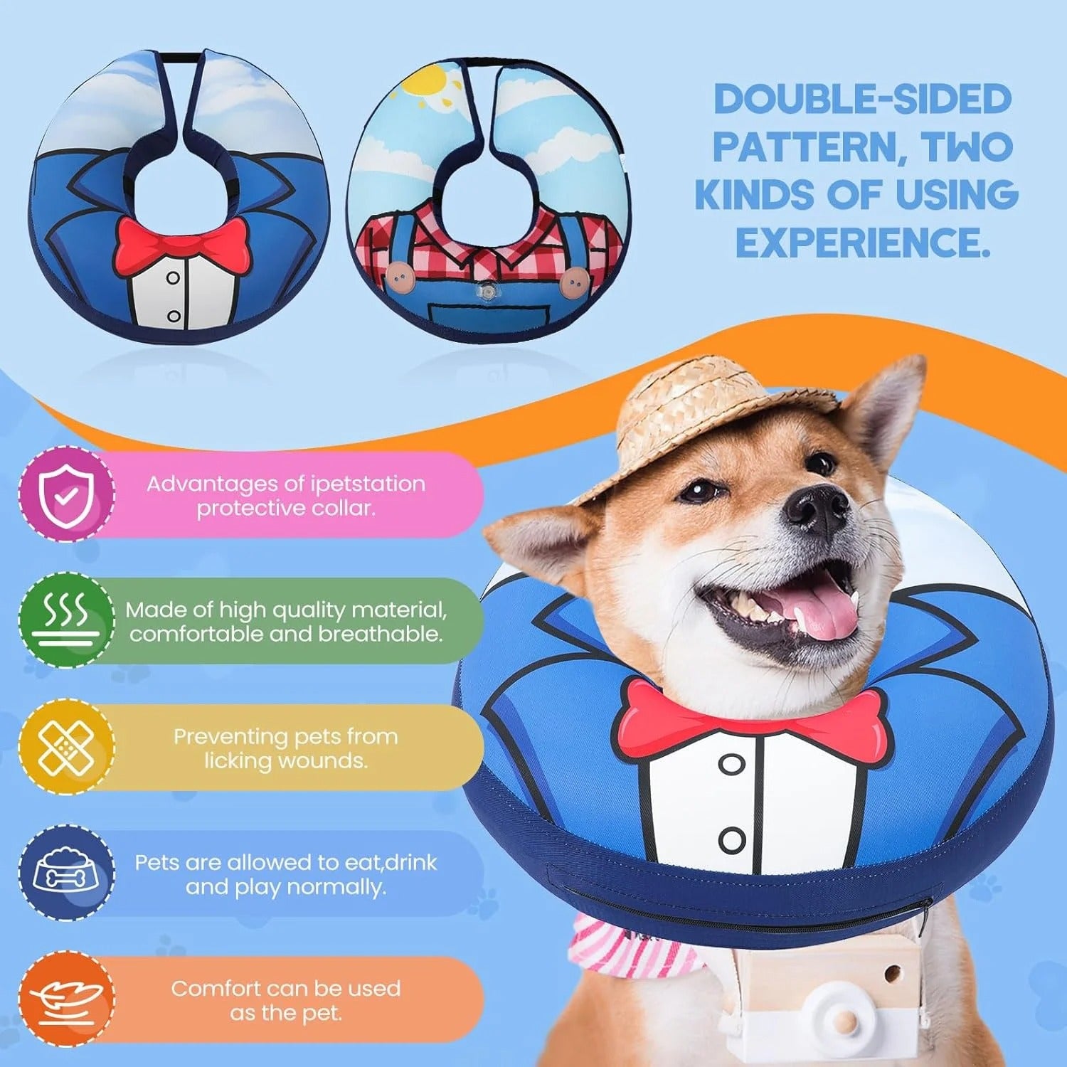 Inflatable Dog Recovery Collar, Comfortable Soft Pet Cone for Post-Surgery Healing, Vision-Friendly E-Collar Alternative