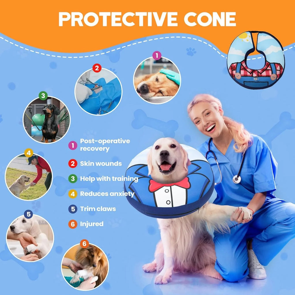 Inflatable Dog Recovery Collar, Comfortable Soft Pet Cone for Post-Surgery Healing, Vision-Friendly E-Collar Alternative