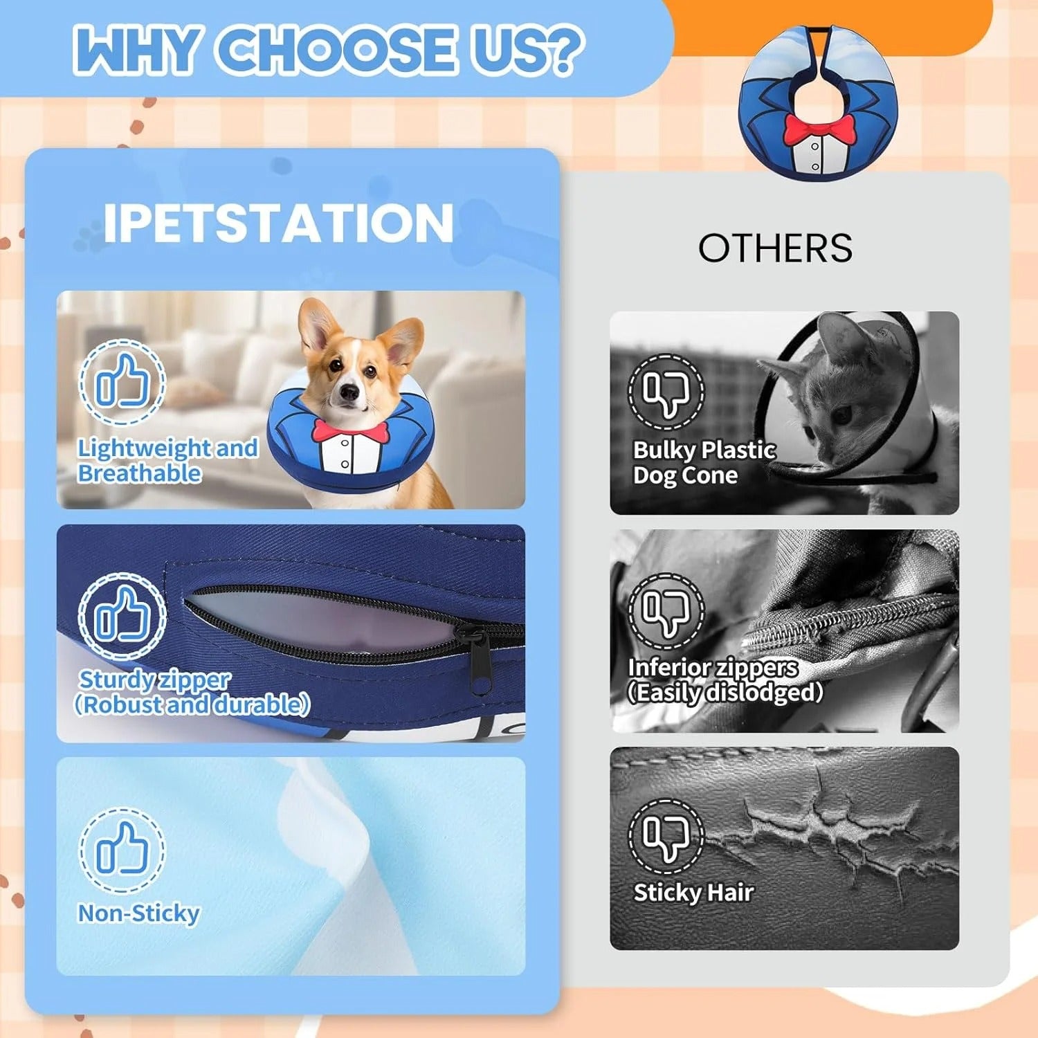 Inflatable Dog Recovery Collar, Comfortable Soft Pet Cone for Post-Surgery Healing, Vision-Friendly E-Collar Alternative