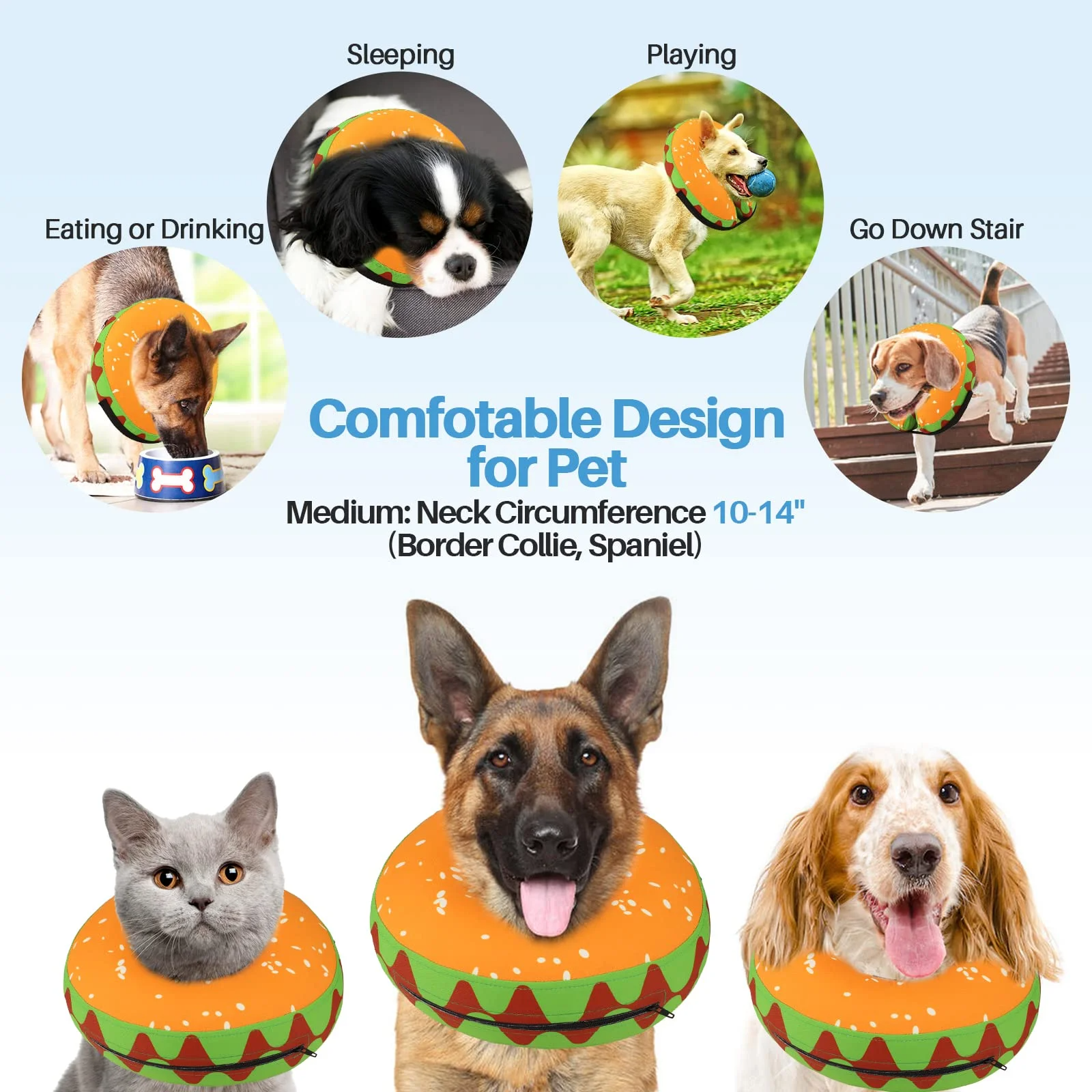 Inflatable Dog Recovery Collar, Soft Post-Surgery Protective Cone for Dogs, Anti-Bite Lick Wound Comfortable E-Collar for Medium and Large Pets
