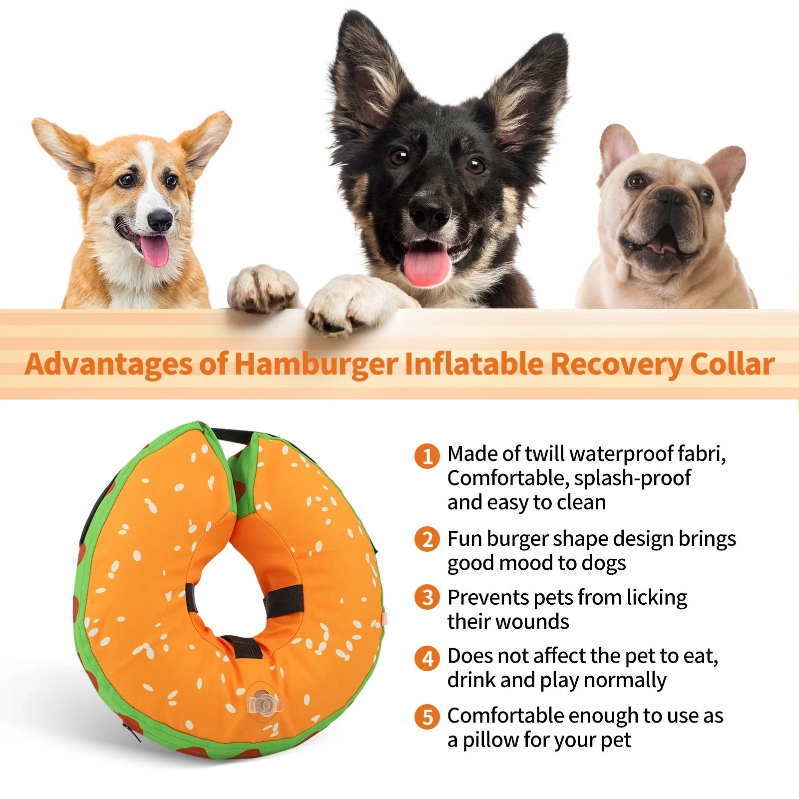 Inflatable Dog Recovery Collar, Soft Post-Surgery Protective Cone for Dogs, Anti-Bite Lick Wound Comfortable E-Collar for Medium and Large Pets