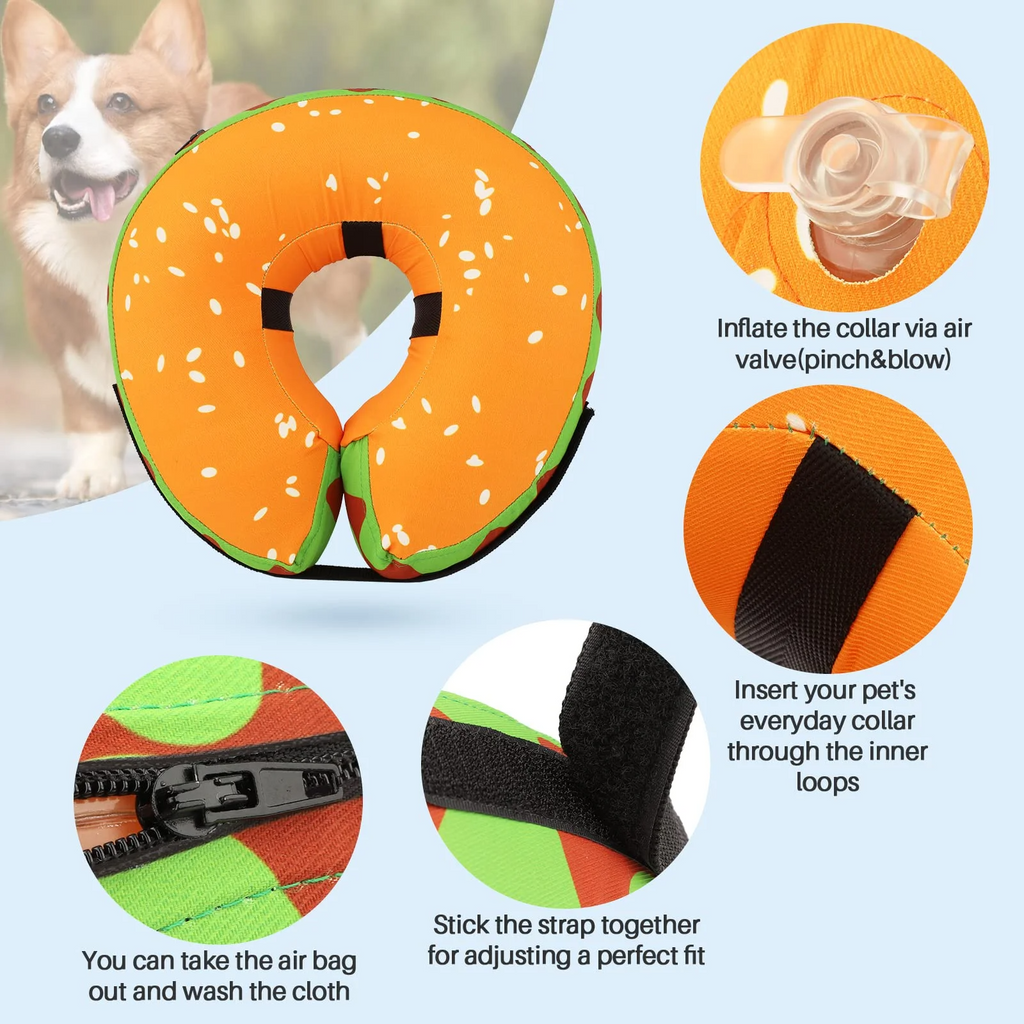 Inflatable Dog Recovery Collar, Soft Post-Surgery Protective Cone for Dogs, Anti-Bite Lick Wound Comfortable E-Collar for Medium and Large Pets