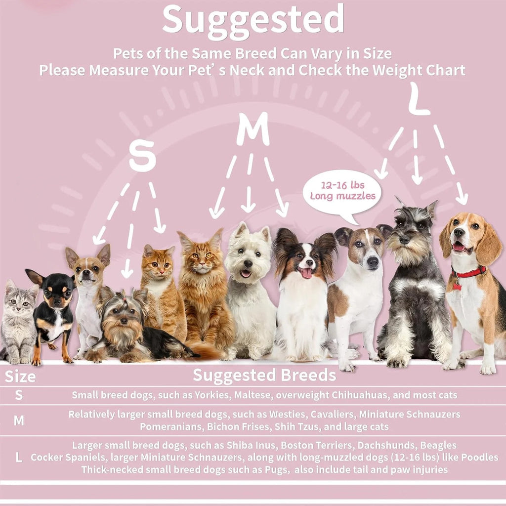 Soft Inflatable Dog & Cat Recovery Collar, Adjustable Post-Surgery E-Collar for Small Pets, Prevents Licking and Biting, Comfortable Healing Cone in Pink