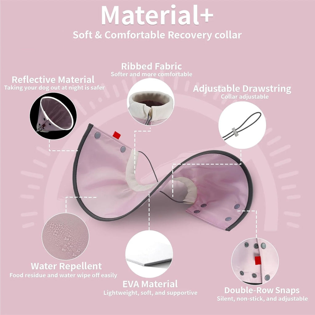 Soft Inflatable Dog & Cat Recovery Collar, Adjustable Post-Surgery E-Collar for Small Pets, Prevents Licking and Biting, Comfortable Healing Cone in Pink