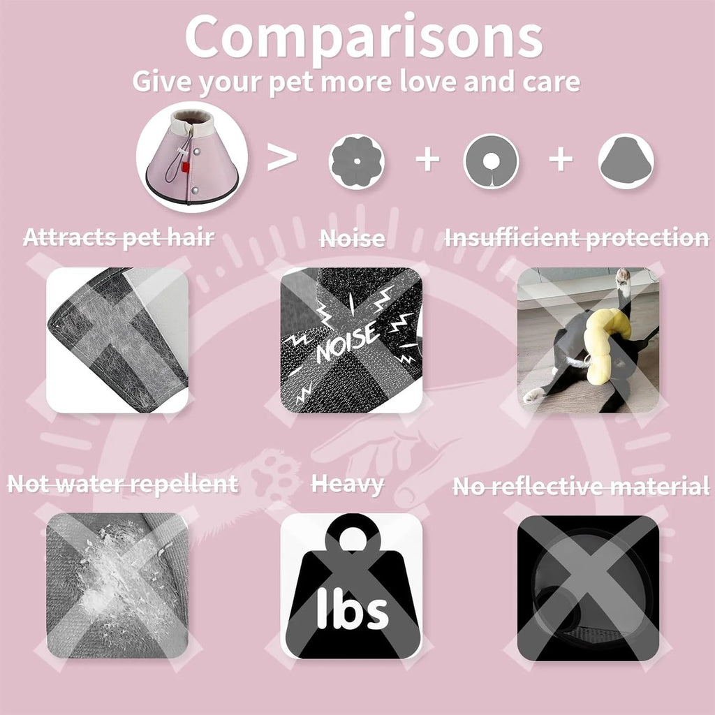 Soft Inflatable Dog & Cat Recovery Collar, Adjustable Post-Surgery E-Collar for Small Pets, Prevents Licking and Biting, Comfortable Healing Cone in Pink