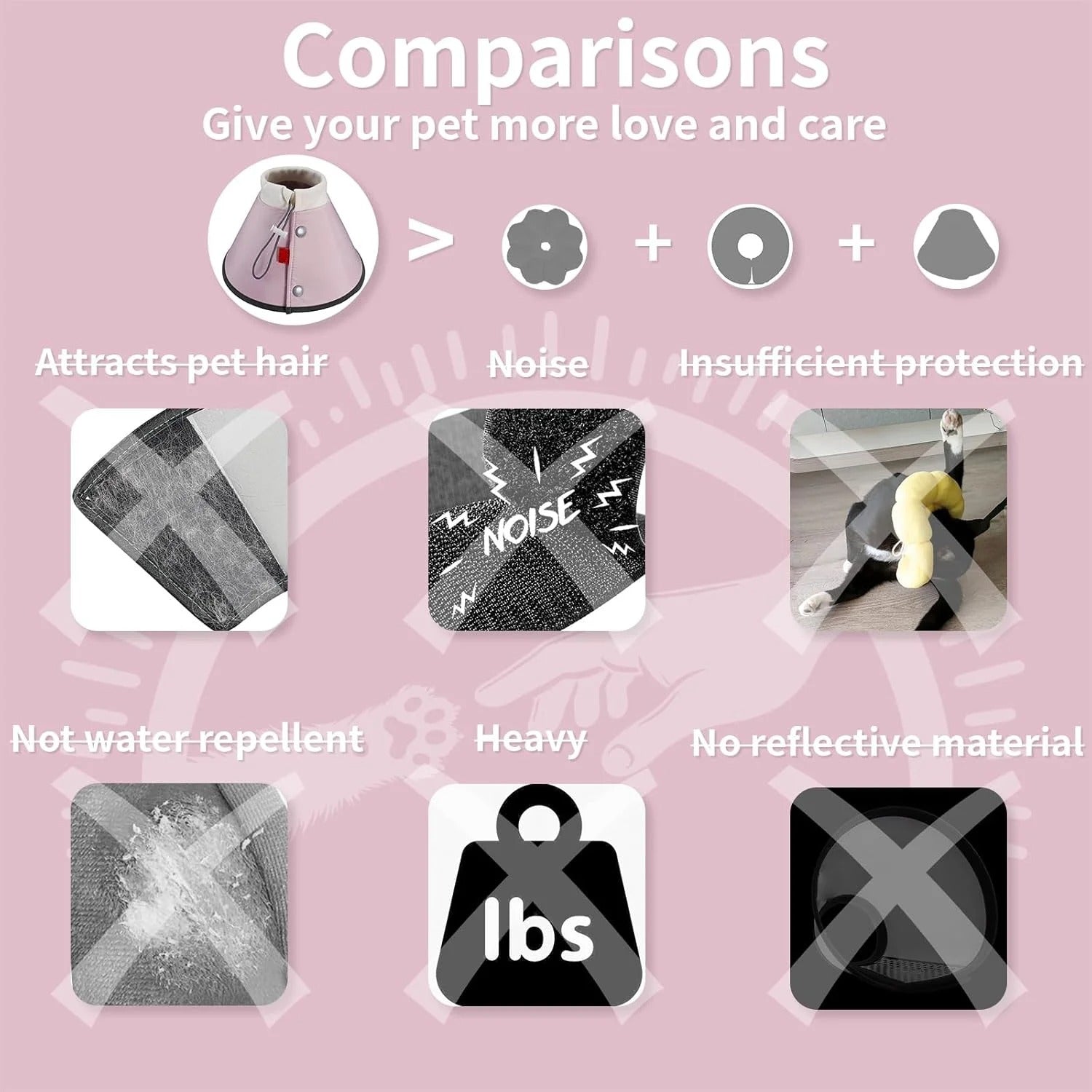 Soft Inflatable Dog & Cat Recovery Collar, Adjustable Post-Surgery E-Collar for Small Pets, Prevents Licking and Biting, Comfortable Healing Cone in Pink