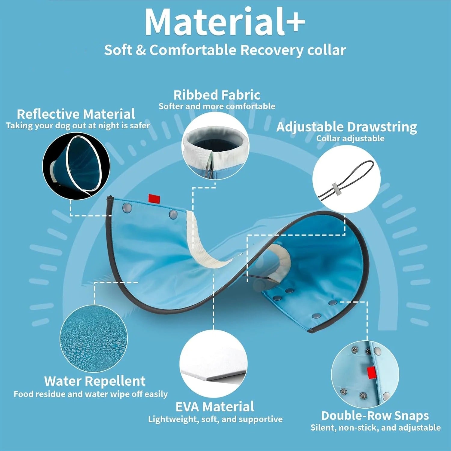 Adjustable Soft Dog & Cat Recovery Collar, Post-Surgery E-Collar for Small Pets, Anti-Lick Biting Healing Cone in Blue, Comfortable Pet Protective Collar