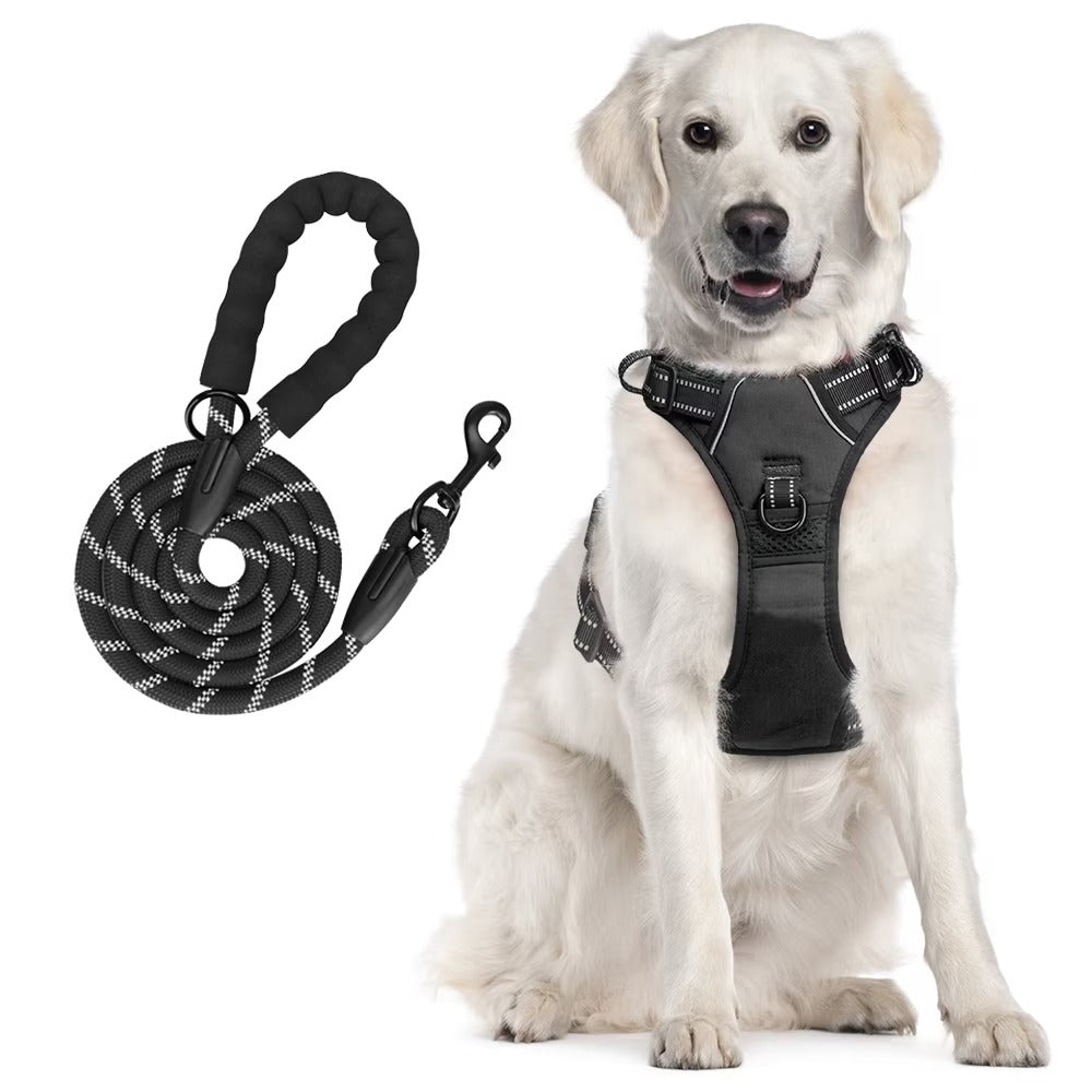 Reflective No-Pull Dog Harness and Leash Set, Adjustable Soft Padded Vest with Top Handle, Escape-Proof Walking Control for Small to Large Dogs
