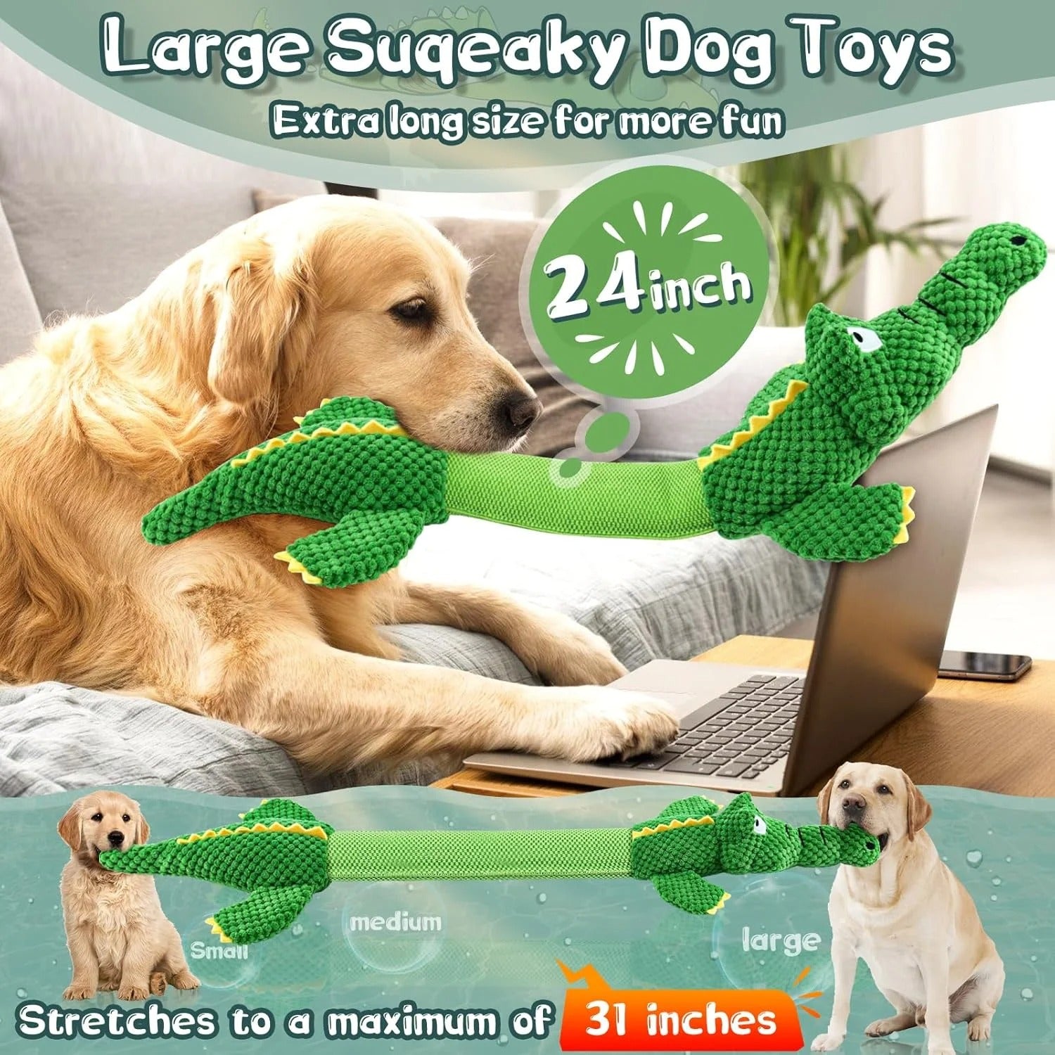 Durable Interactive Dog Chew Toy for Aggressive Chewers, Squeaky Tug of War Plush Toy for Small, Medium, and Large Dogs, Tough Pet Chew Toy for Dental Health