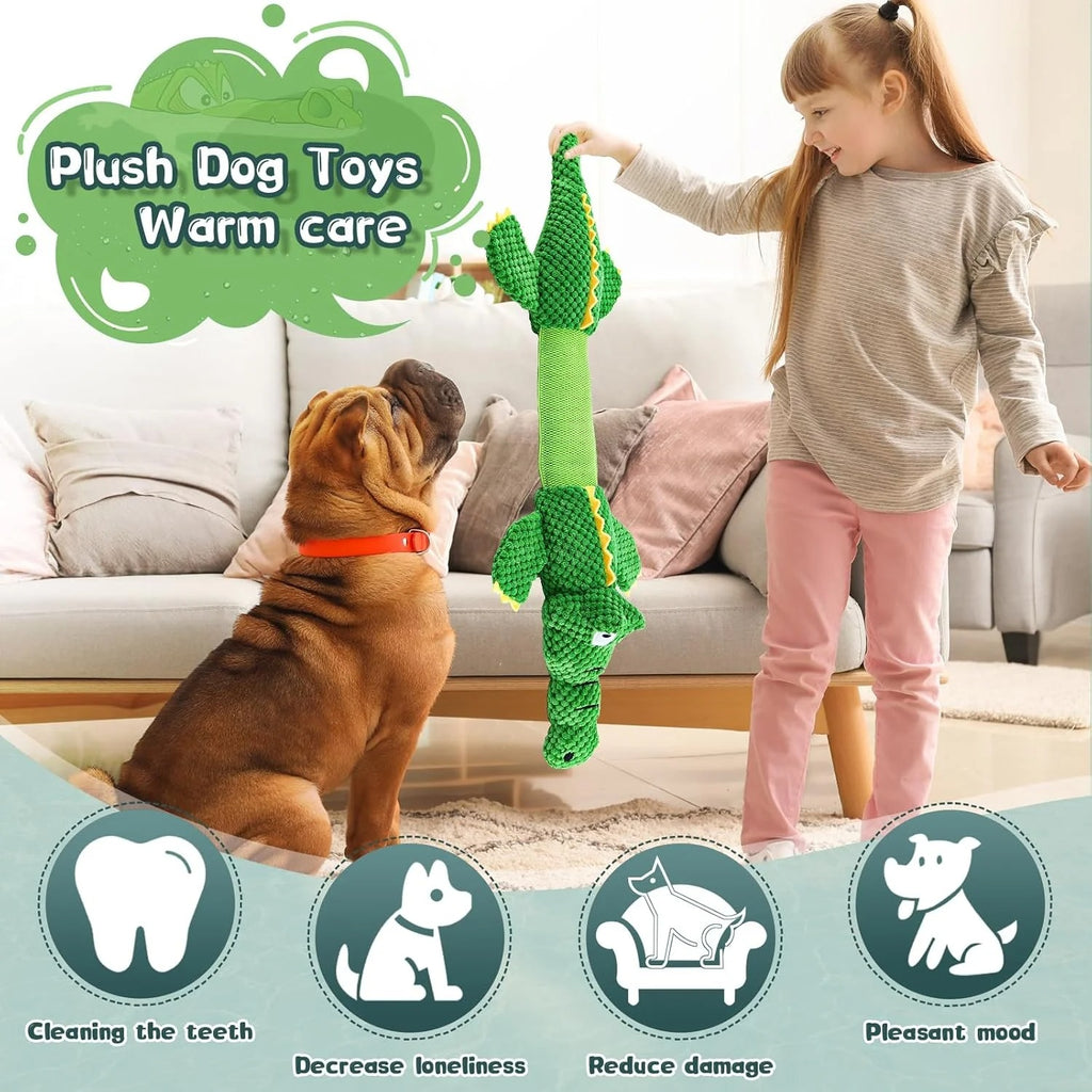 Durable Interactive Dog Chew Toy for Aggressive Chewers, Squeaky Tug of War Plush Toy for Small, Medium, and Large Dogs, Tough Pet Chew Toy for Dental Health