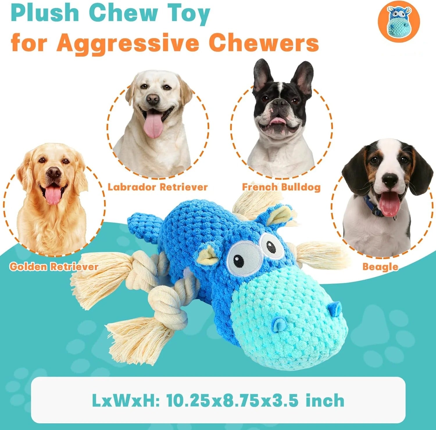 Interactive Squeaky Dog Chew Toy for Aggressive Chewers, Tough Plush Dog Toy for Large Dogs, Engaging Tug-of-War & Mental Stimulation Toy