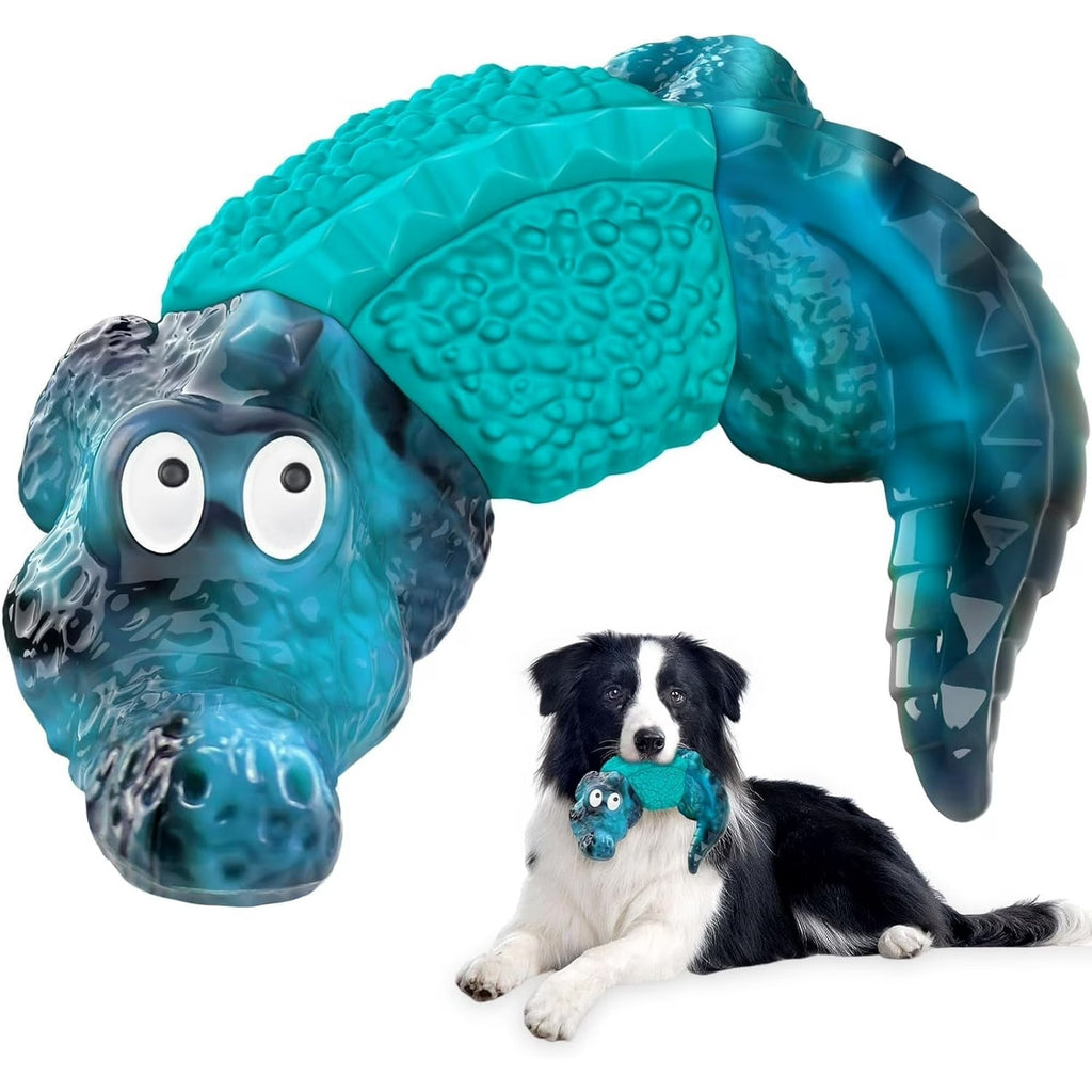 Heavy Duty Interactive Dog Chew Toy for Aggressive Chewers, Durable Crocodile-Shaped Plush & Rubber Dog Toy for Medium and Large Dogs, Teeth Cleaning & Mental Stimulation