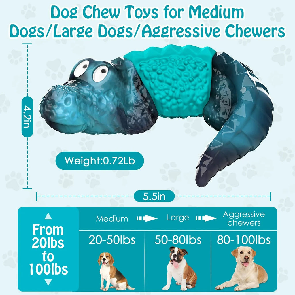 Heavy Duty Interactive Dog Chew Toy for Aggressive Chewers, Durable Crocodile-Shaped Plush & Rubber Dog Toy for Medium and Large Dogs, Teeth Cleaning & Mental Stimulation