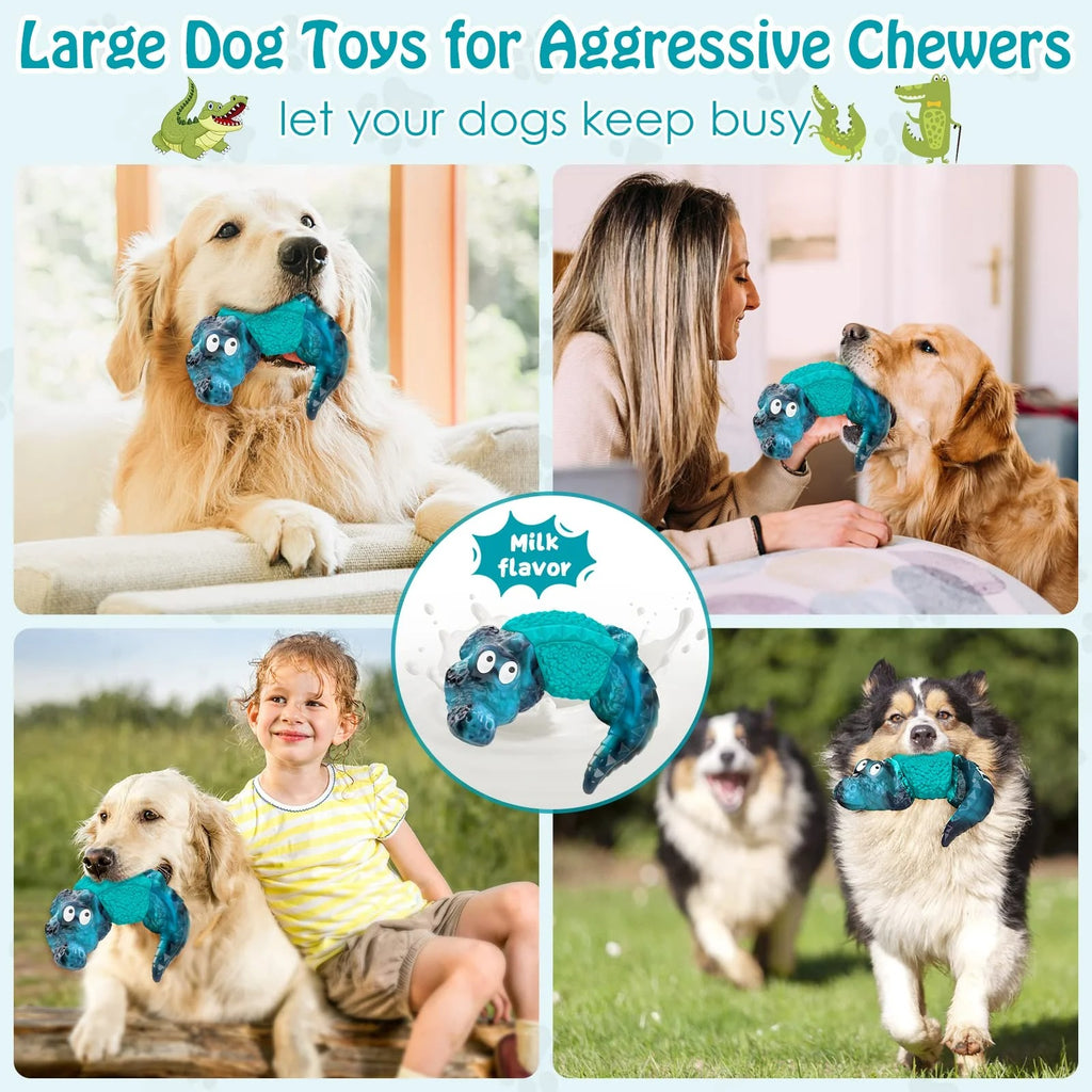Heavy Duty Interactive Dog Chew Toy for Aggressive Chewers, Durable Crocodile-Shaped Plush & Rubber Dog Toy for Medium and Large Dogs, Teeth Cleaning & Mental Stimulation