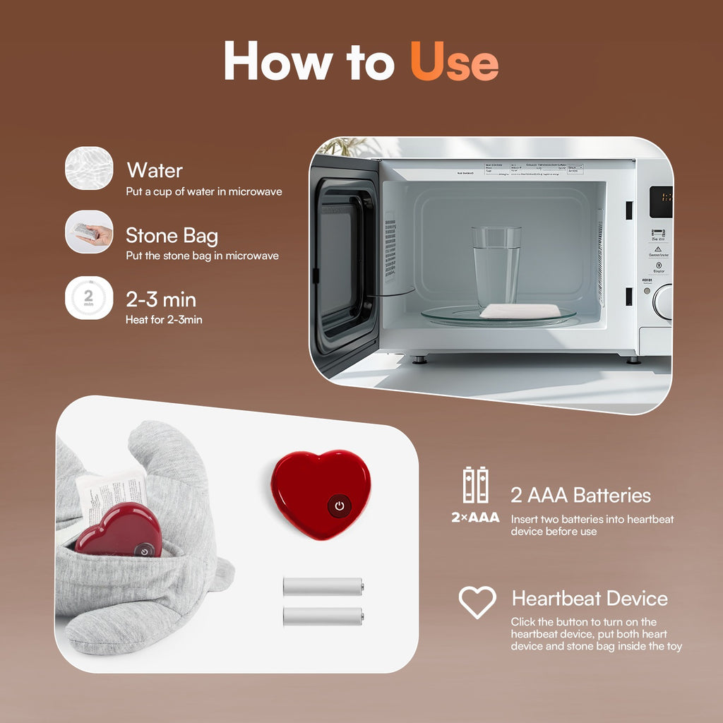 Heartbeat Plush Cat Toy with Heat Pack for Anxiety Relief, Sleep Aid, and Indoor Kitten Comfort, Gray Snuggle Toy