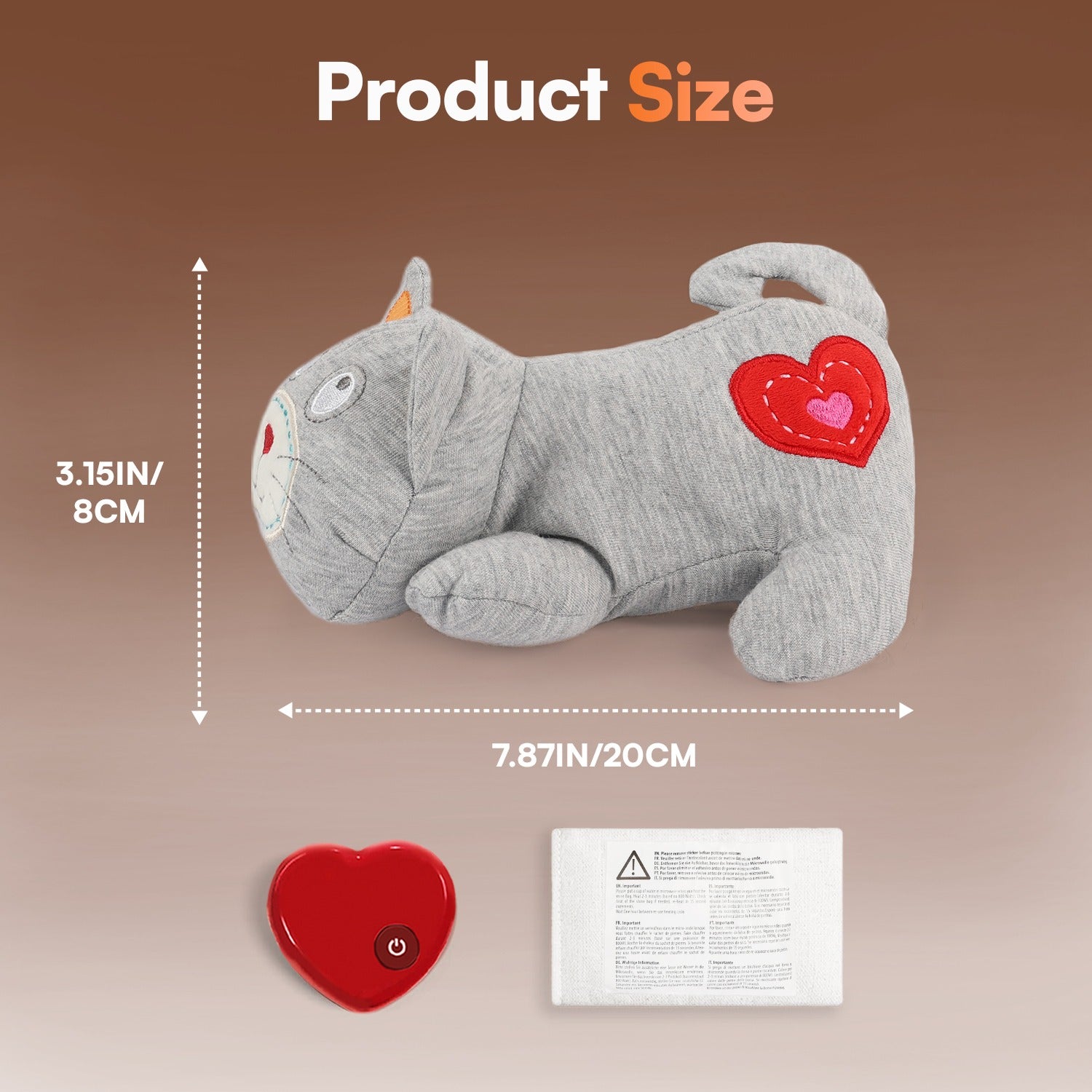 Heartbeat Plush Cat Toy with Heat Pack for Anxiety Relief, Sleep Aid, and Indoor Kitten Comfort, Gray Snuggle Toy