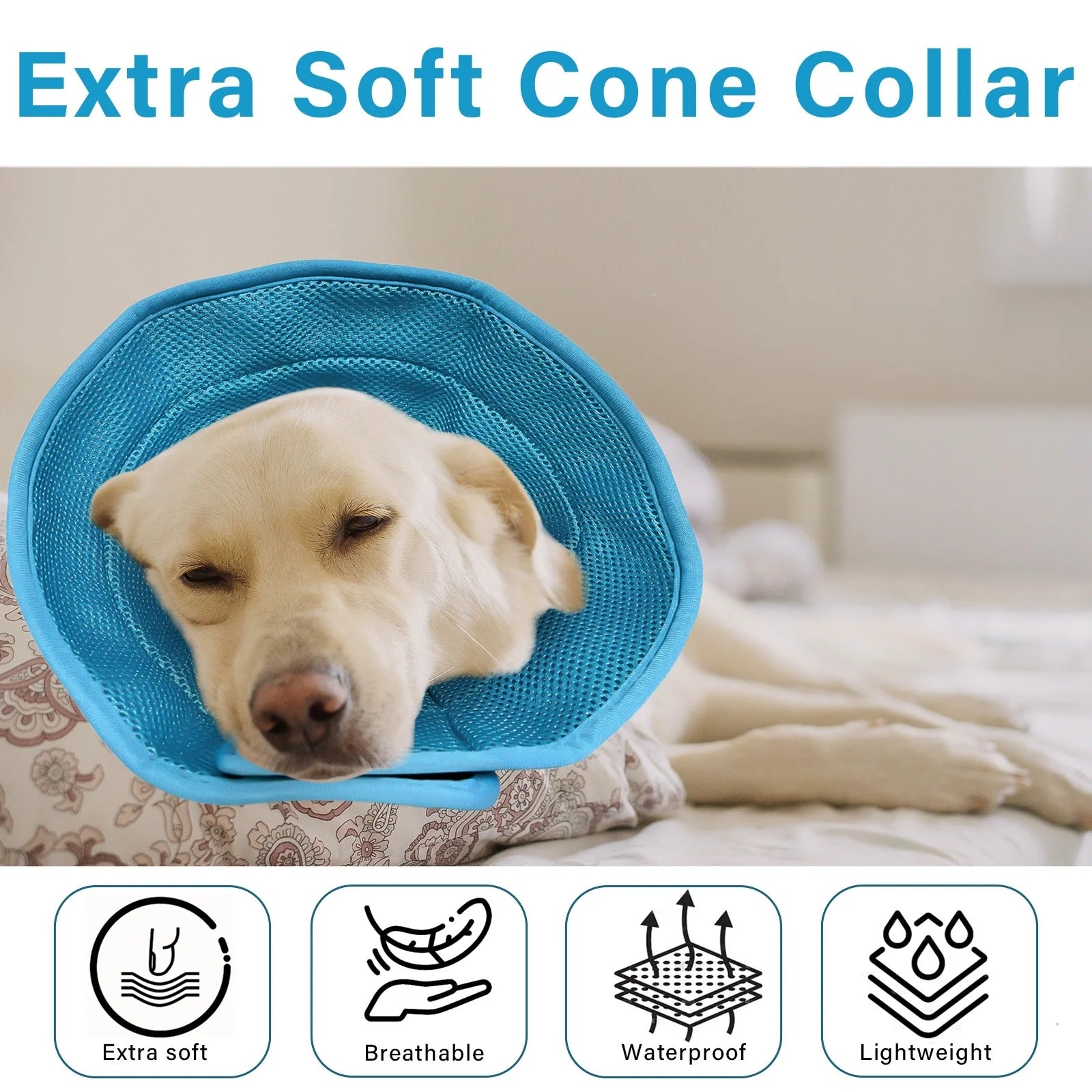 Soft Dog Recovery Cone for Large Dogs and Cats, Adjustable Pet Surgery Cone Collar, Comfortable E-Collar Prevents Licking, Scratching and Biting Wounds Post-Operation
