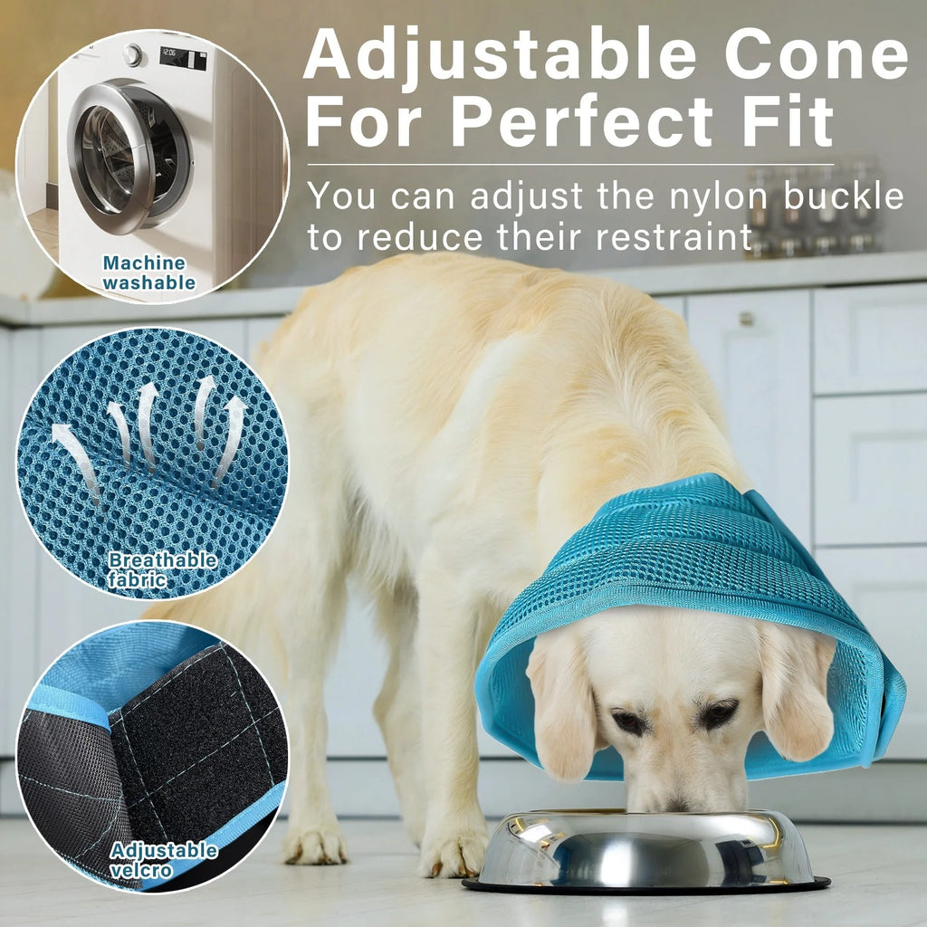 Soft Dog Recovery Cone for Large Dogs and Cats, Adjustable Pet Surgery Cone Collar, Comfortable E-Collar Prevents Licking, Scratching and Biting Wounds Post-Operation