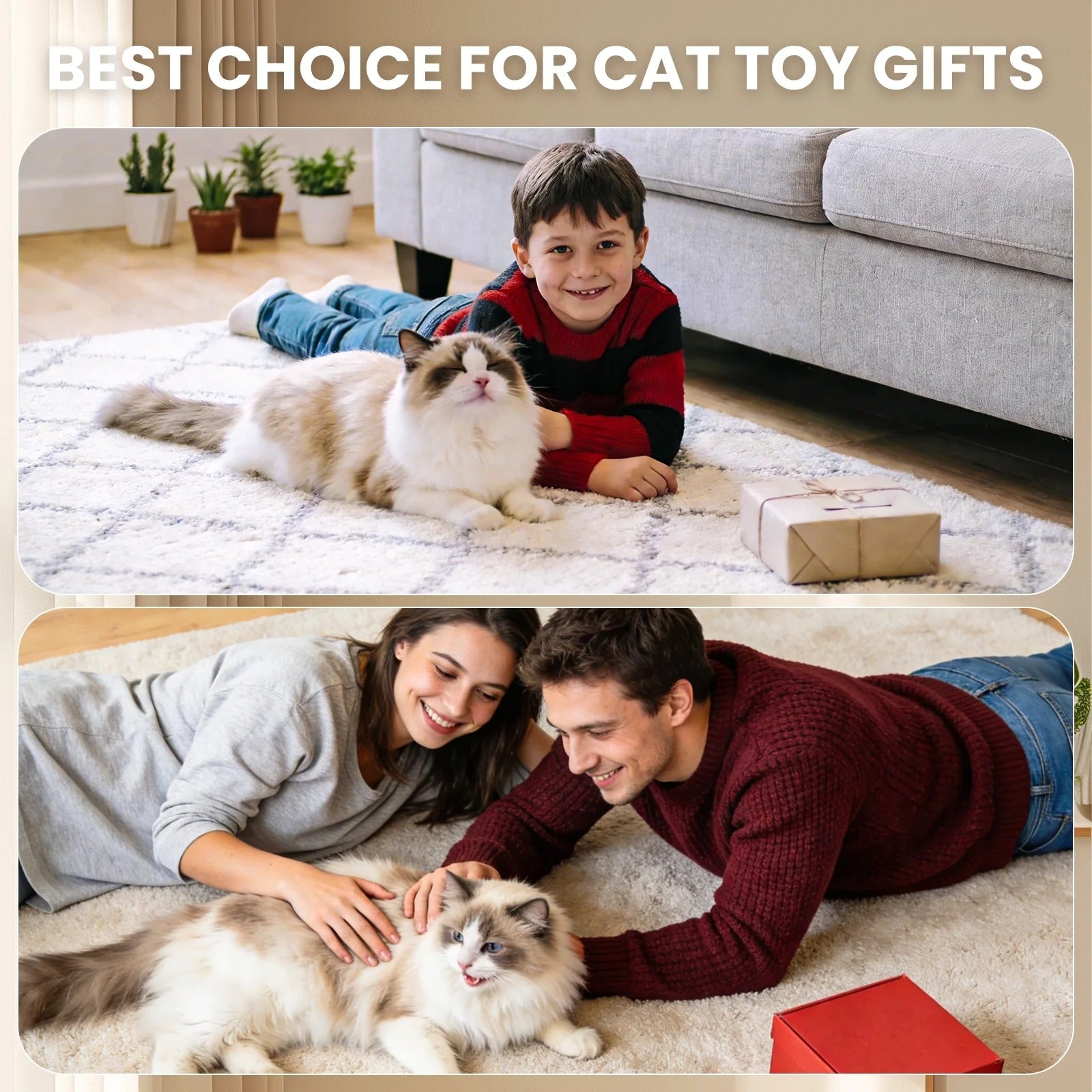 Interactive Hide-and-Seek Cat Toy with Feather Tail and Butterfly Teaser, Touch-Activated Motion Toy with Cat Meow, Mouse Squeak, and Insect Chirp for Indoor Cats