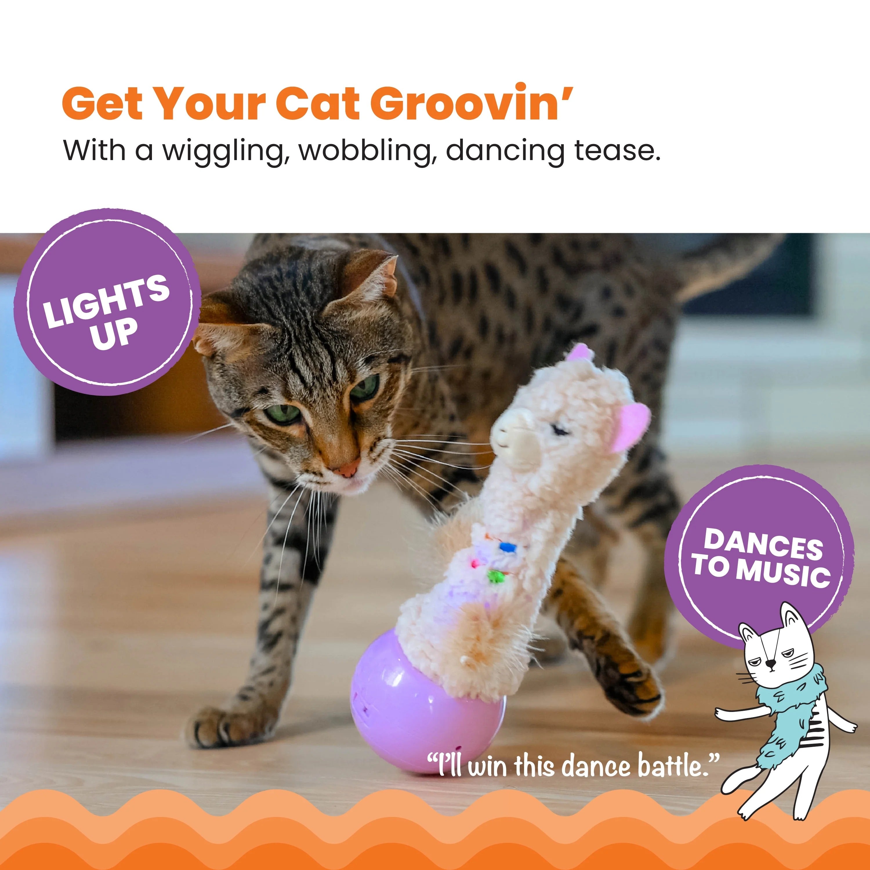 Interactive Electronic Dancing Llama Cat Toy with Motion, Lights, Music and Feather Teaser, Battery-Powered Plush Toy for Indoor Cats and Kittens