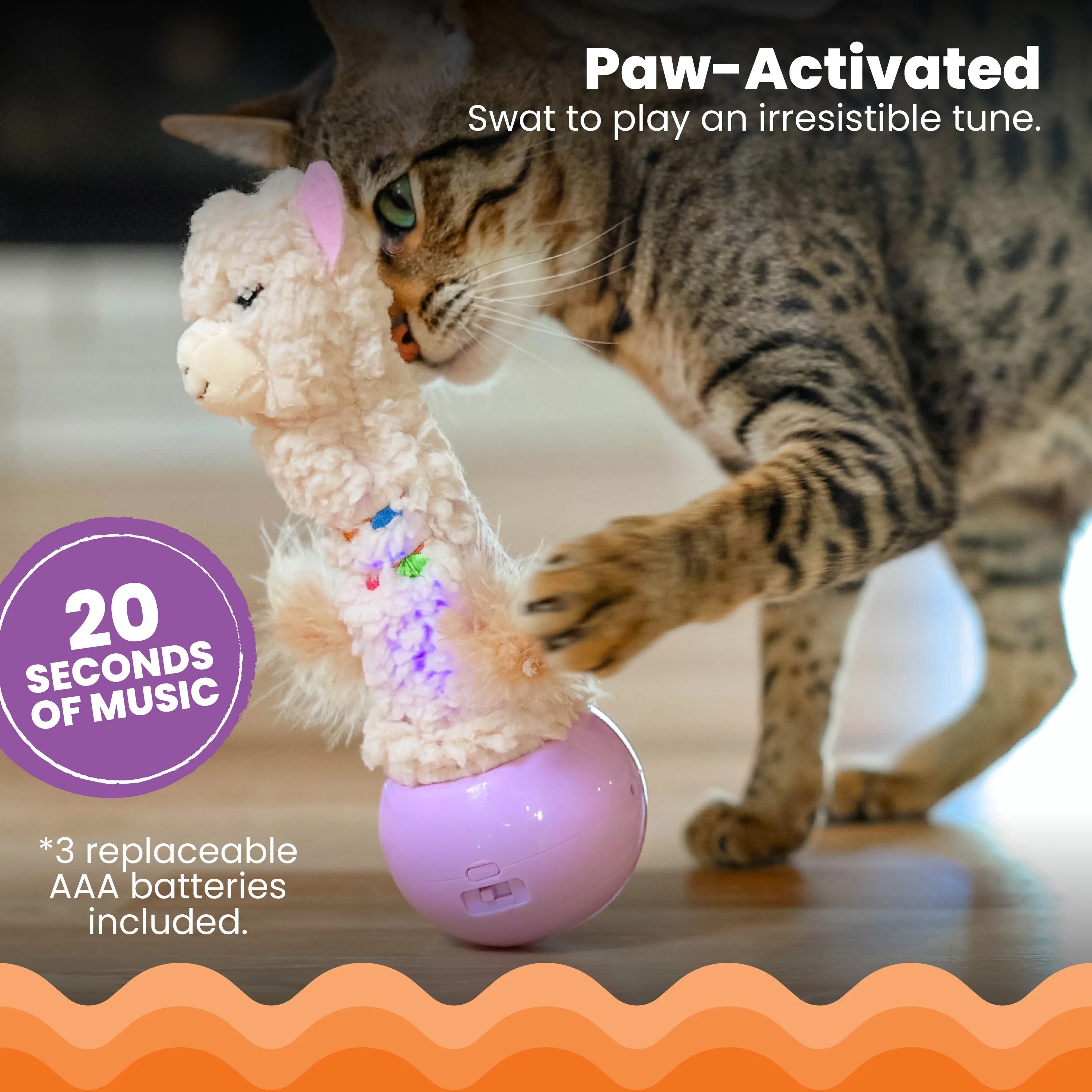 Interactive Electronic Dancing Llama Cat Toy with Motion, Lights, Music and Feather Teaser, Battery-Powered Plush Toy for Indoor Cats and Kittens