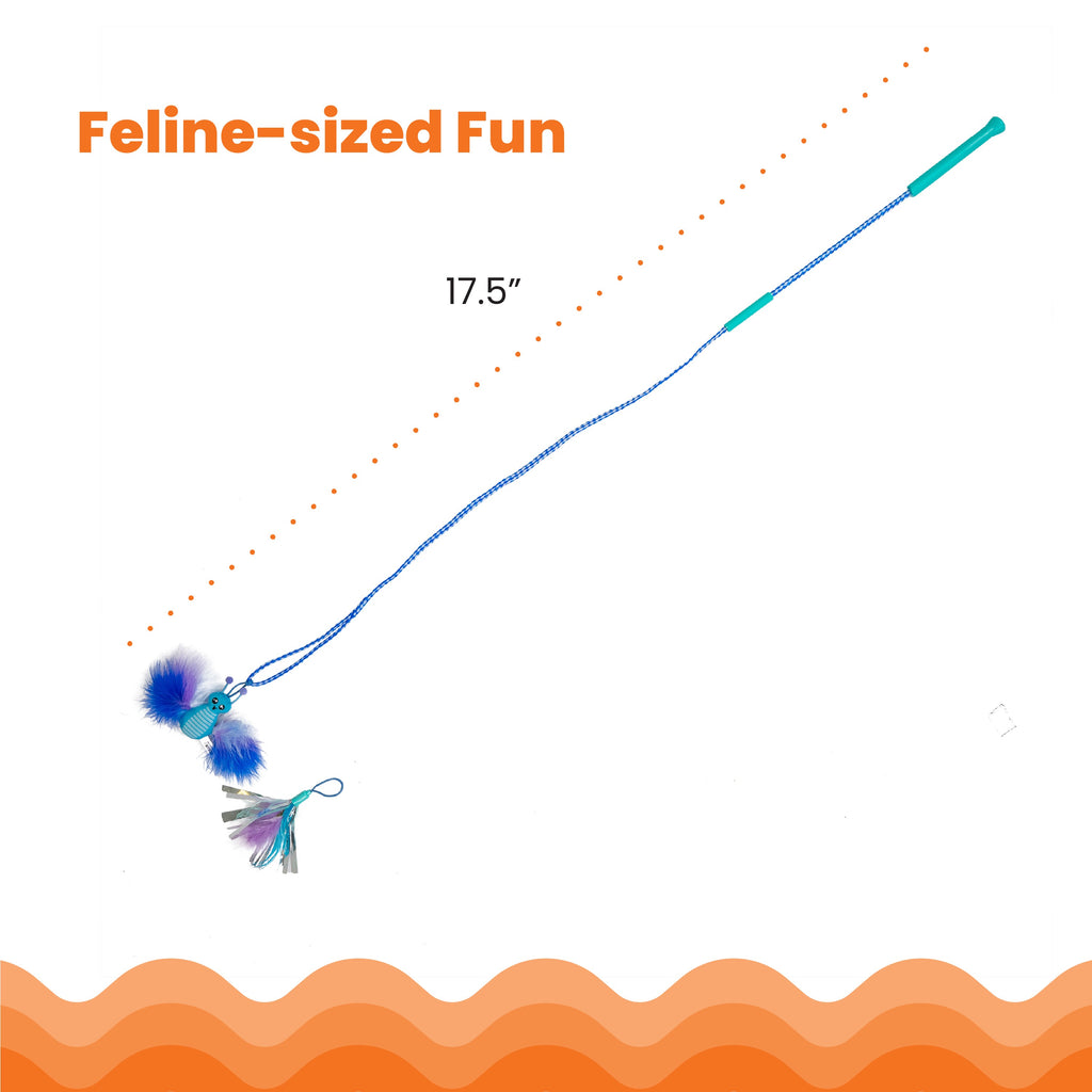 Interactive Cat Tail Teaser Wand Toy for Indoor Cats – Feather and Catnip Toys with Crinkle Sounds, Durable Rope for Jumping, Pouncing and Play, Blue