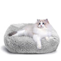 Plush Indoor Cat and Small Dog Bed | Self-Warming Soft Square Cushion with Anti-Slip Bottom | Washable Pet Nest for Cats and Dogs up to 15 lbs (22 x 18 x 8 inch, Gray)