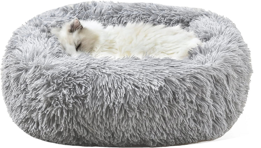 Plush Indoor Cat and Small Dog Bed | Self-Warming Soft Square Cushion with Anti-Slip Bottom | Washable Pet Nest for Cats and Dogs up to 15 lbs (22 x 18 x 8 inch, Gray)