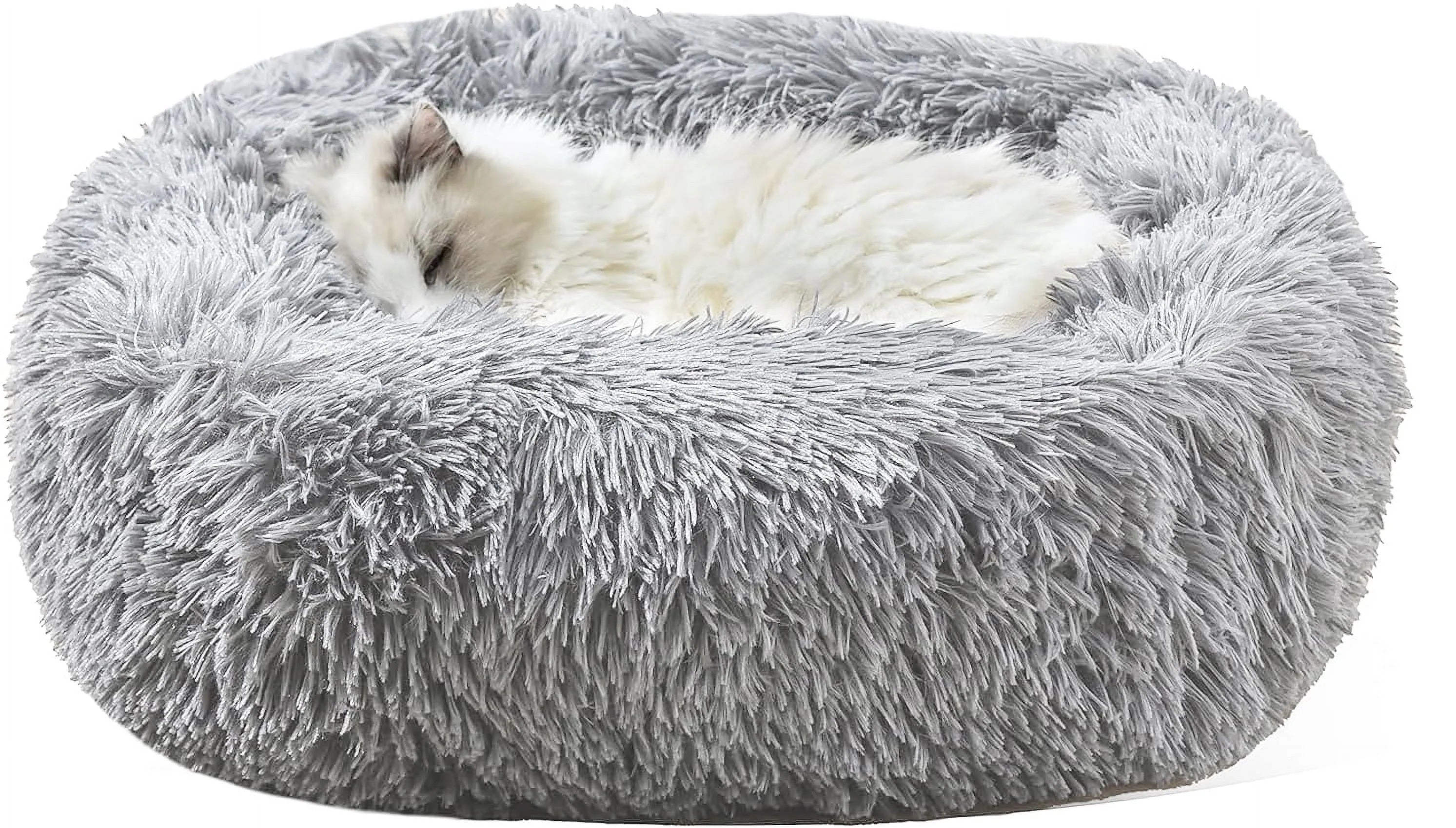 Plush Indoor Cat and Small Dog Bed | Self-Warming Soft Square Cushion with Anti-Slip Bottom | Washable Pet Nest for Cats and Dogs up to 15 lbs (22 x 18 x 8 inch, Gray)