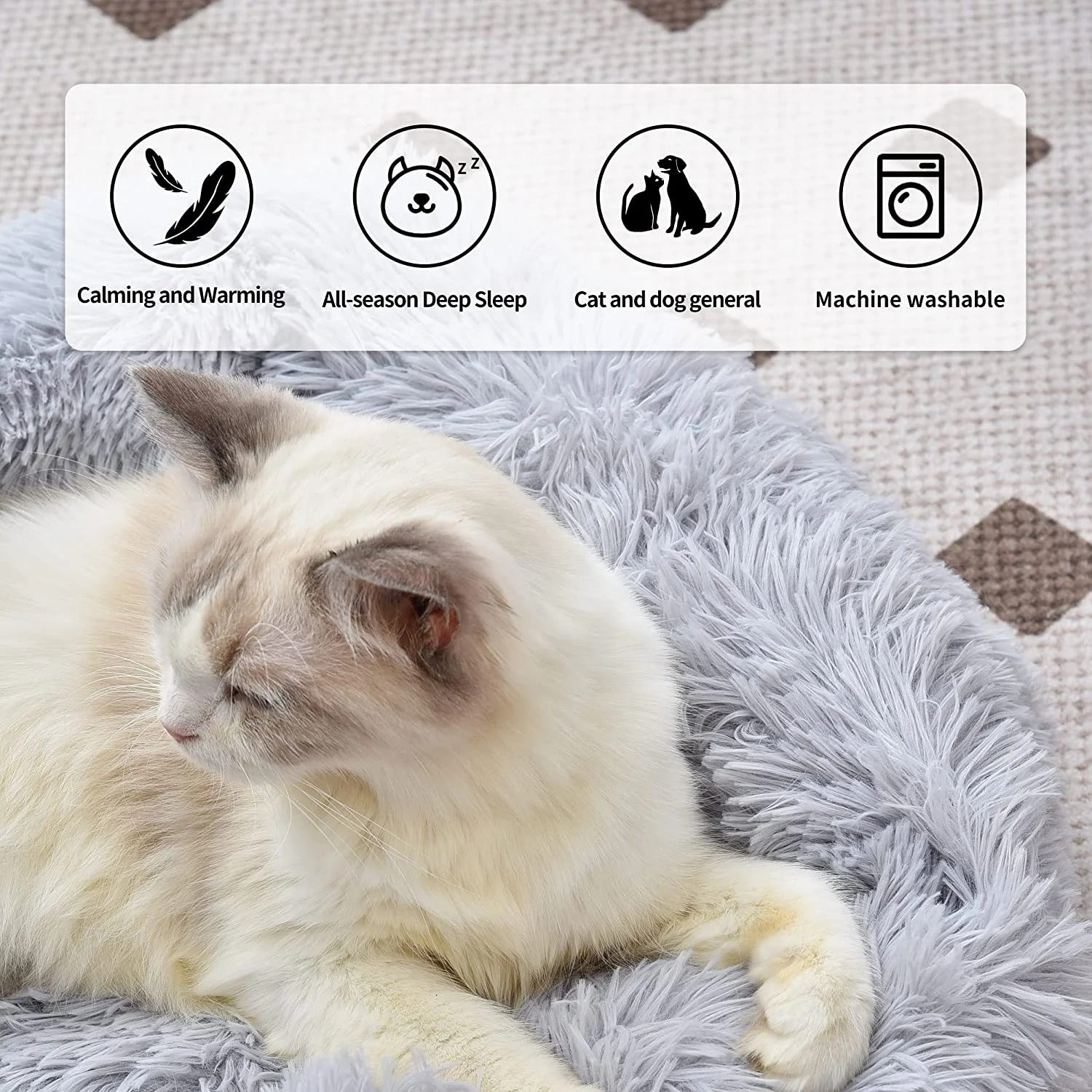 Plush Indoor Cat and Small Dog Bed | Self-Warming Soft Square Cushion with Anti-Slip Bottom | Washable Pet Nest for Cats and Dogs up to 15 lbs (22 x 18 x 8 inch, Gray)