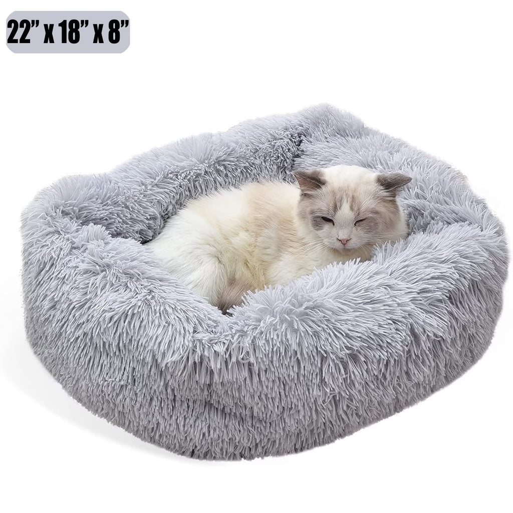 Plush Indoor Cat and Small Dog Bed | Self-Warming Soft Square Cushion with Anti-Slip Bottom | Washable Pet Nest for Cats and Dogs up to 15 lbs (22 x 18 x 8 inch, Gray)