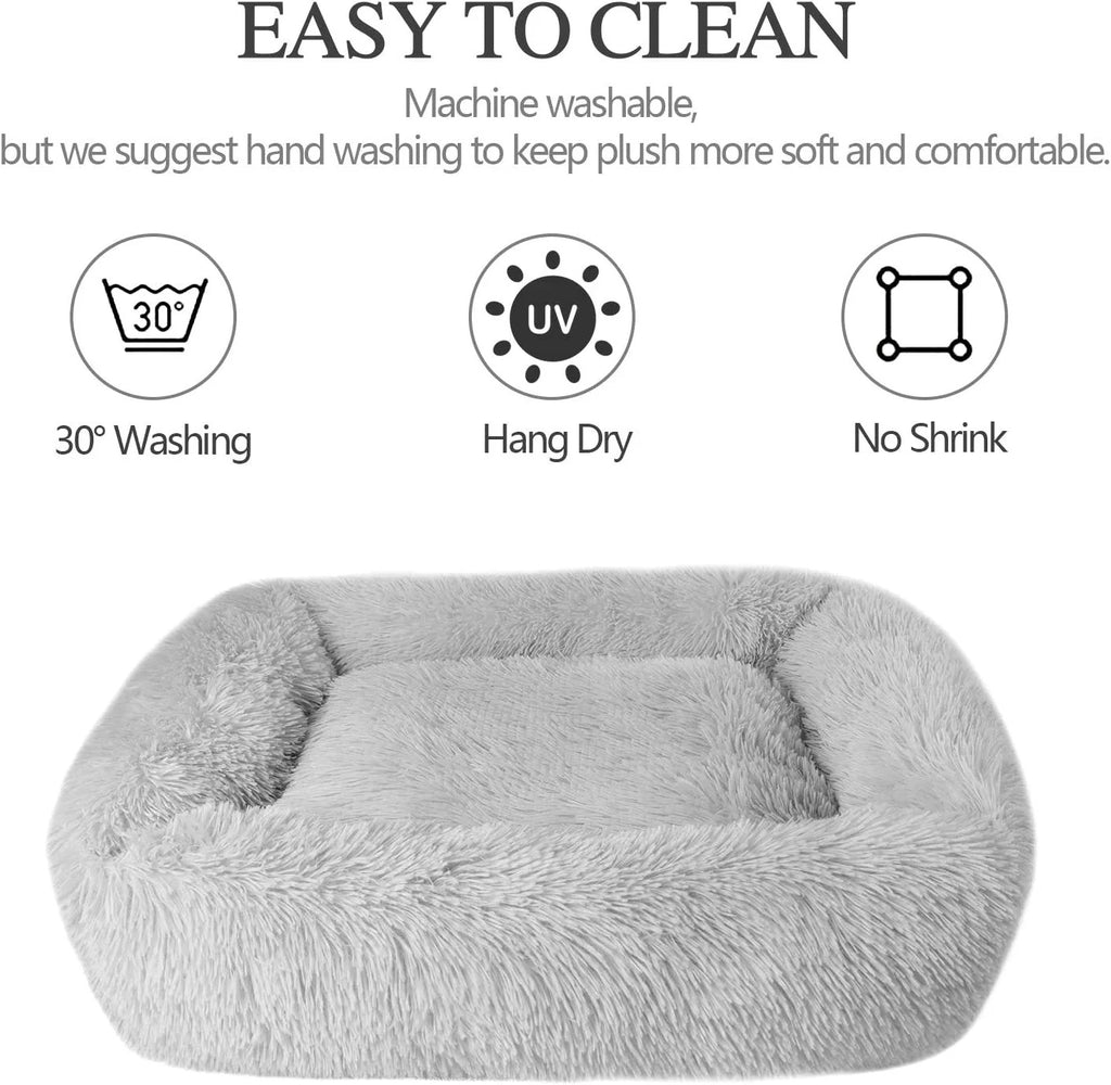 Plush Indoor Cat and Small Dog Bed | Self-Warming Soft Square Cushion with Anti-Slip Bottom | Washable Pet Nest for Cats and Dogs up to 15 lbs (22 x 18 x 8 inch, Gray)